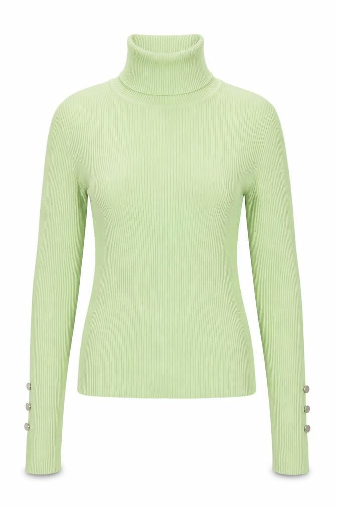 SHEIN Womens Green Roll Neck Ribbed Knit Long Sleeve Top Size 10
