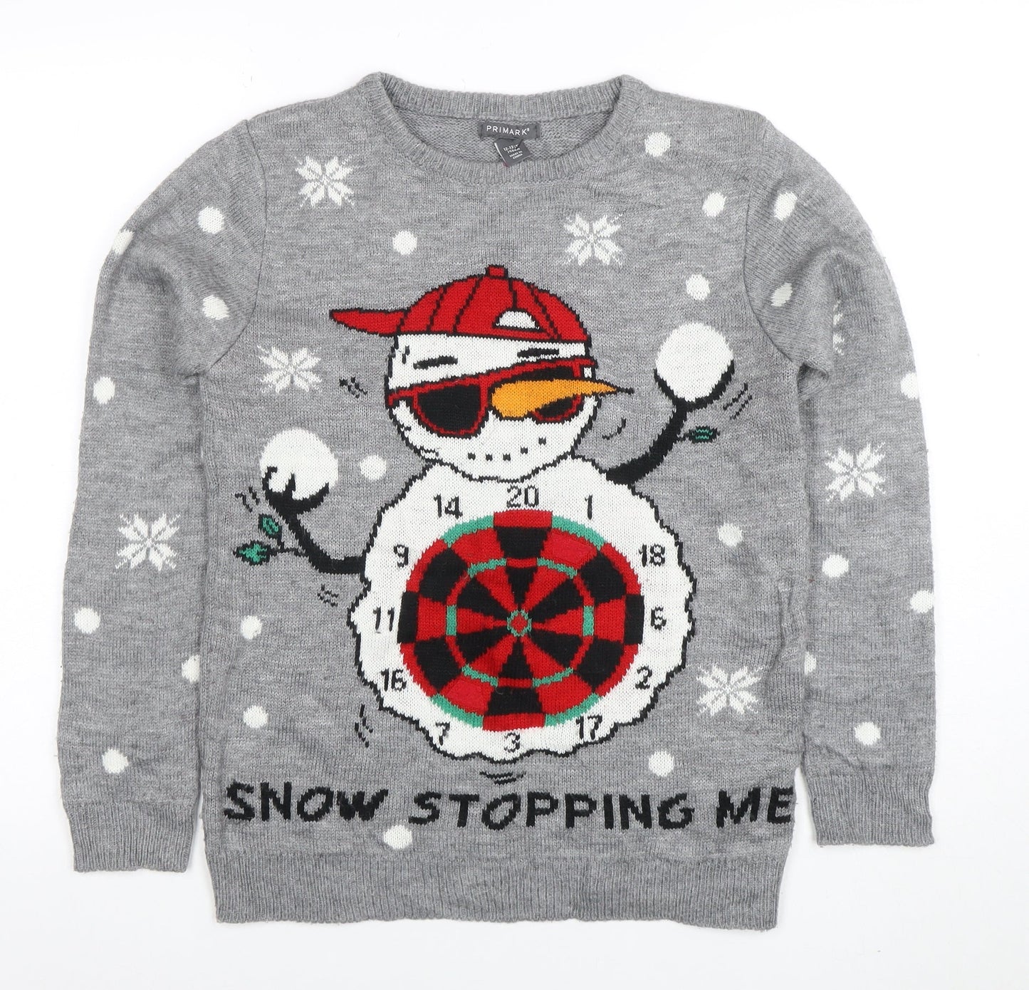 Primark Boys Grey Christmas Snowman Pullover Jumper 12-13 Years