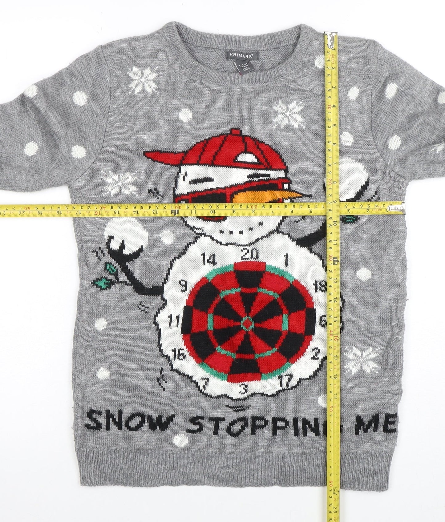 Primark Boys Grey Christmas Snowman Pullover Jumper 12-13 Years