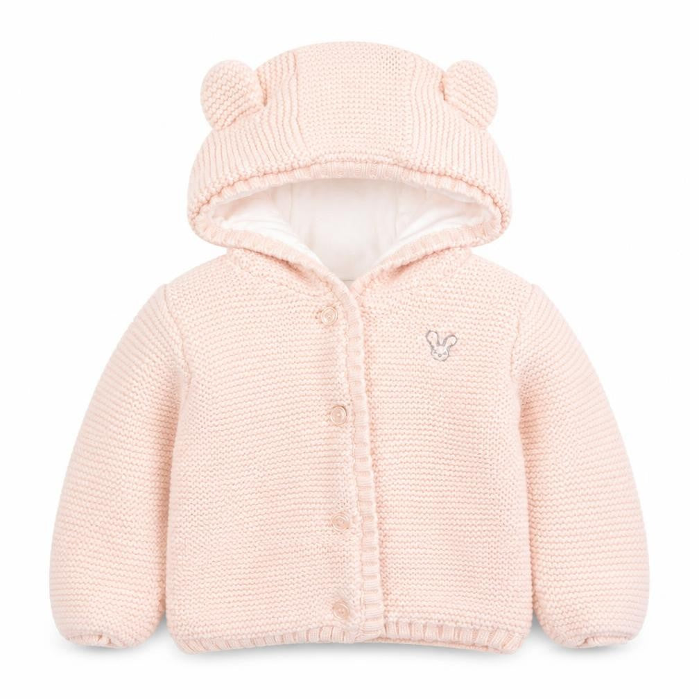 Very Pink Knitted Hooded Cardigan 9-12 Months Unisex Baby Cotton Lined