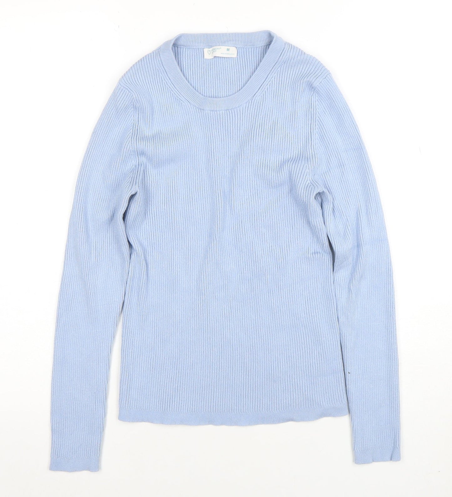Primark Women Blue Ribbed Crew Neck Long Sleeve Pullover Jumper M