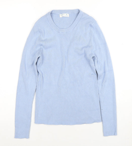 Primark Women Blue Ribbed Crew Neck Long Sleeve Pullover Jumper M