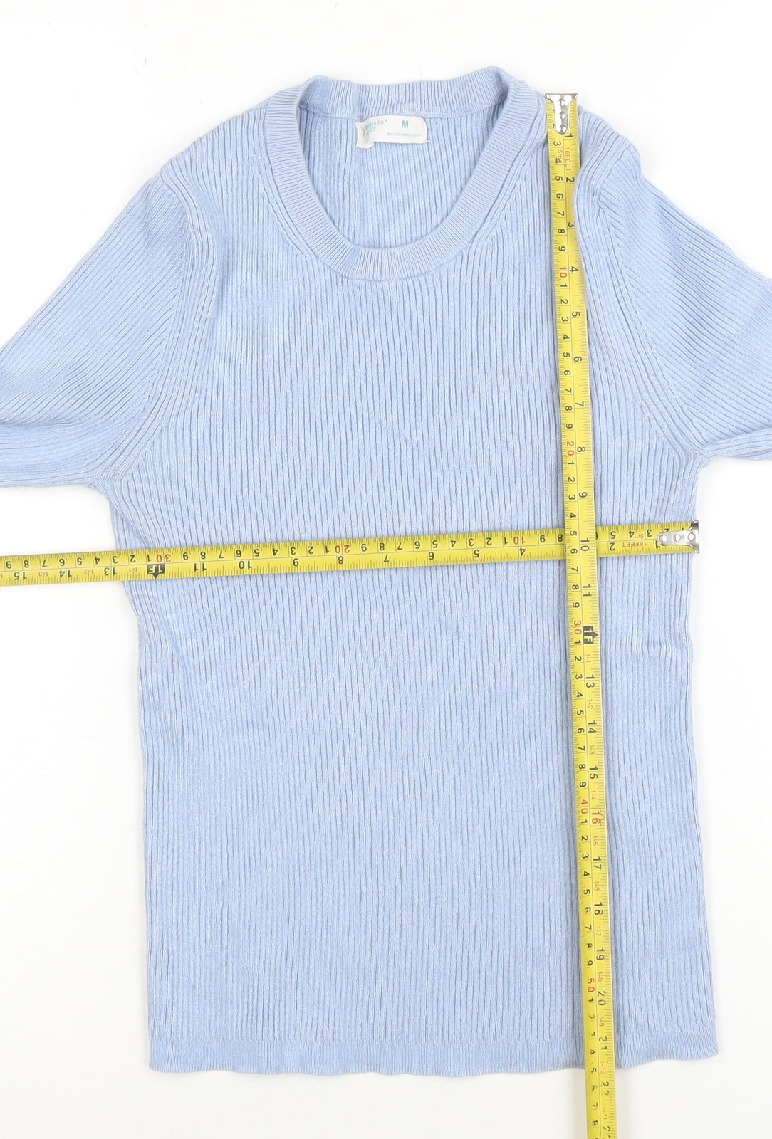 Primark Women Blue Ribbed Crew Neck Long Sleeve Pullover Jumper M