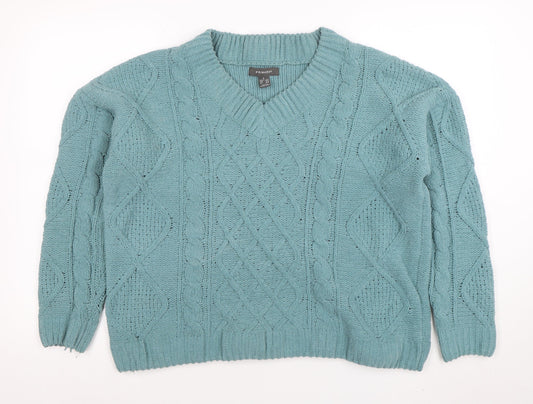 Primark Women’s Green Cable-Knit V-Neck Pullover Jumper L