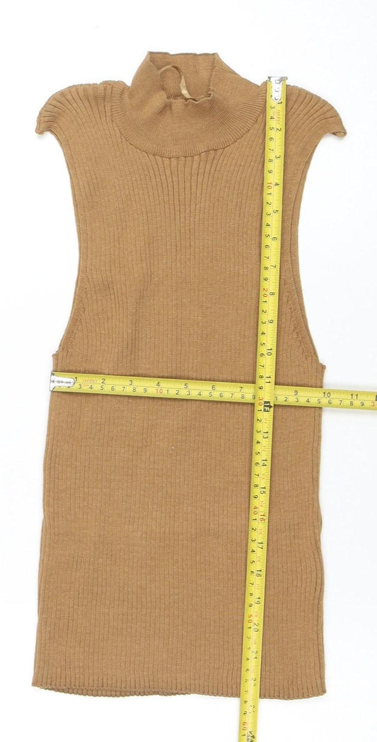 Primark Women's Brown Sleeveless Roll Neck Knit T-Shirt Size L