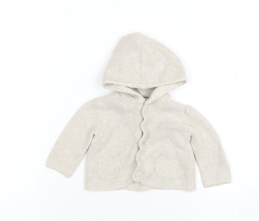 Mamas & Papas Unisex Beige Knit Hooded Cardigan 0-3 Months Cotton Button Up
