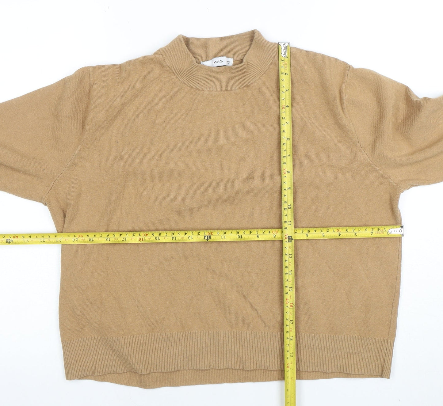 MNG Womens Beige Mock Neck Long Sleeve Knit Pullover Jumper Size L