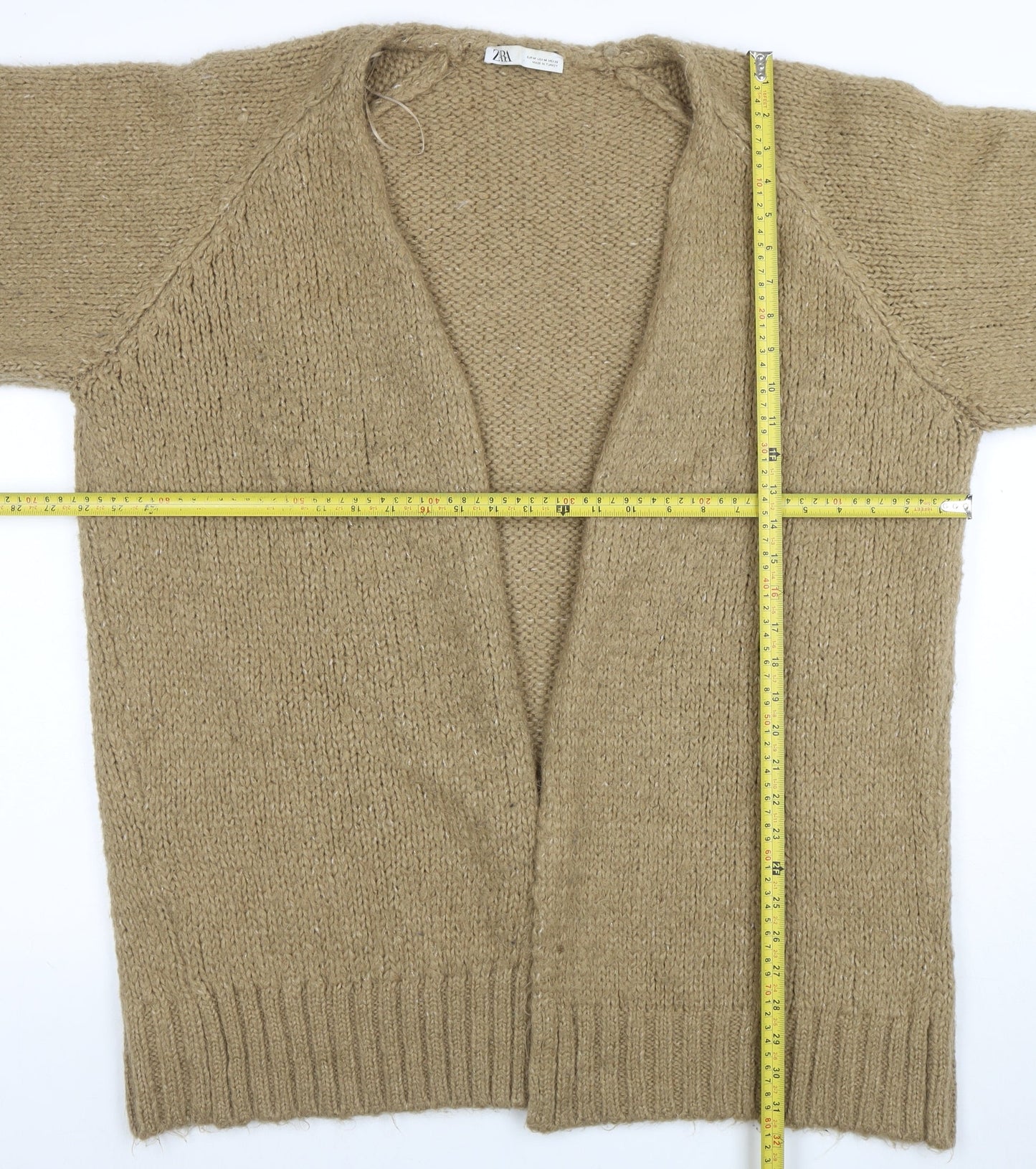 Zara Women Beige Chunky-Knit Open Cardigan M Relaxed Fit