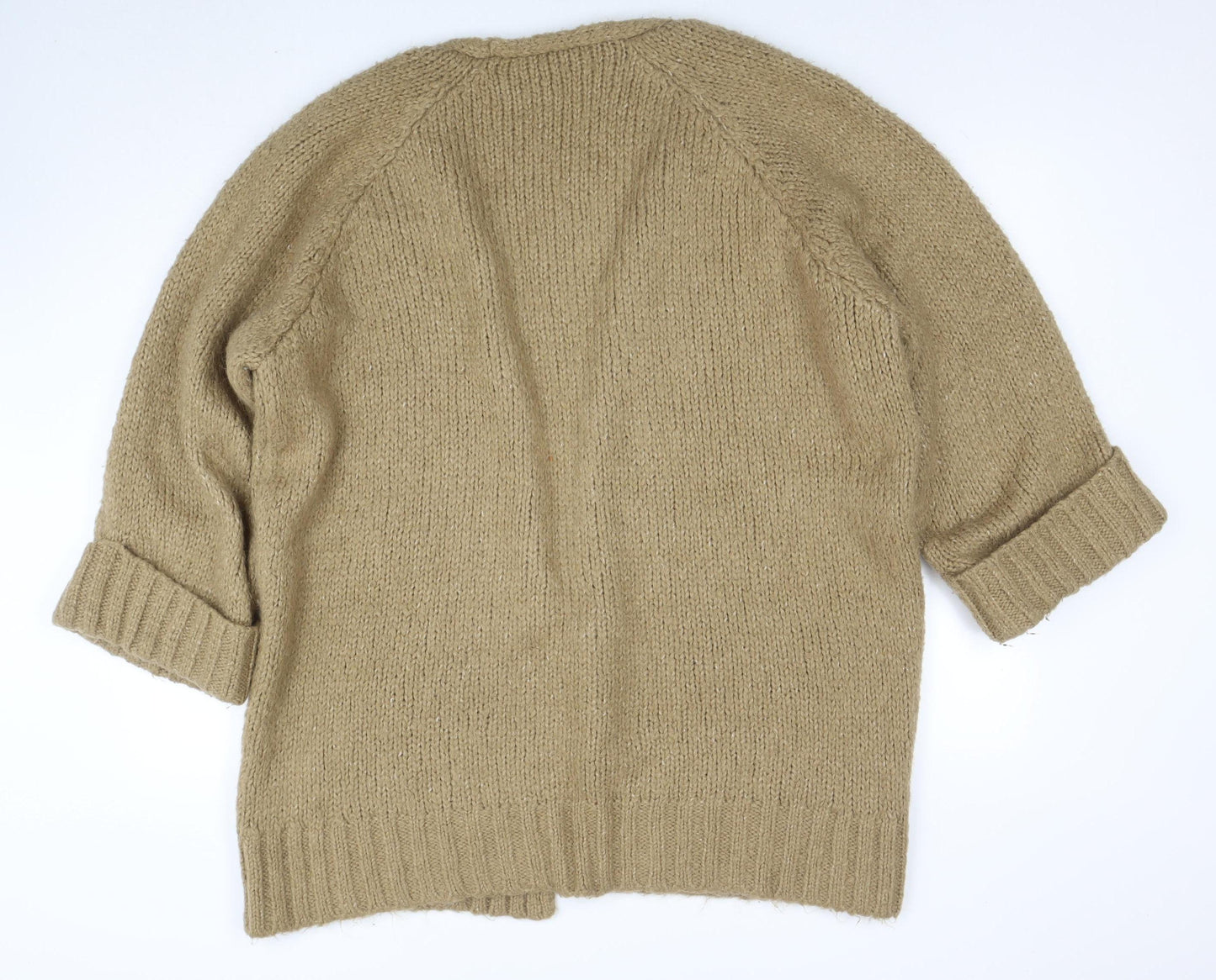 Zara Women Beige Chunky-Knit Open Cardigan M Relaxed Fit