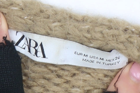 Zara Women Beige Chunky-Knit Open Cardigan M Relaxed Fit