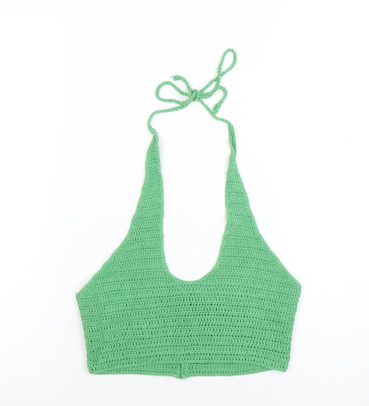 Bershka Women’s Green Crochet Halter Camisole Top Size S