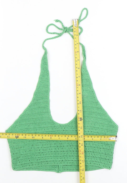 Bershka Women’s Green Crochet Halter Camisole Top Size S