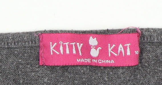 Kitty Kat Women’s Grey Relaxed Fit Dolman Sleeve T-Shirt Size 10