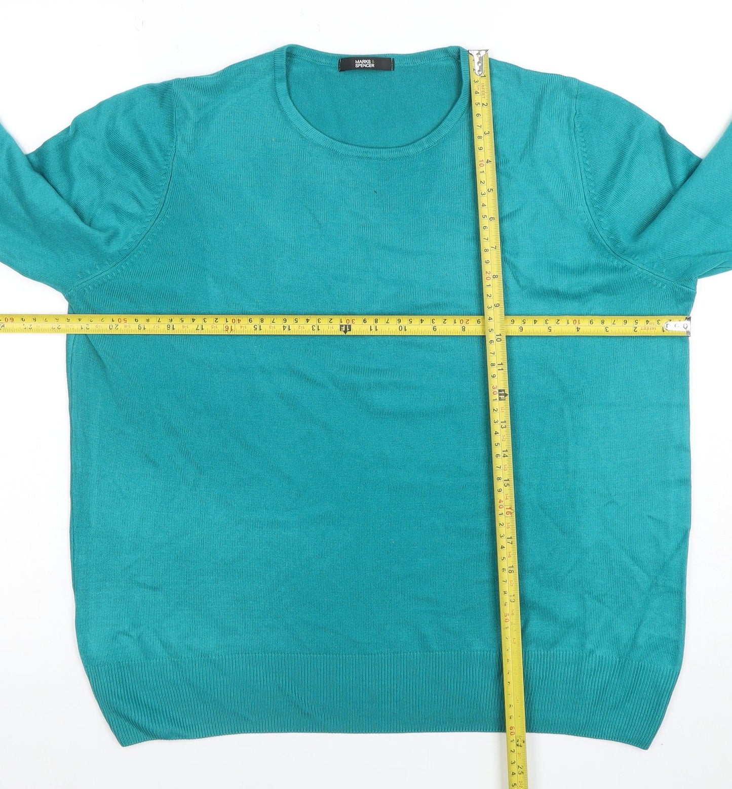 Marks and Spencer Women's Green Cotton Crew Neck Jumper Size 18
