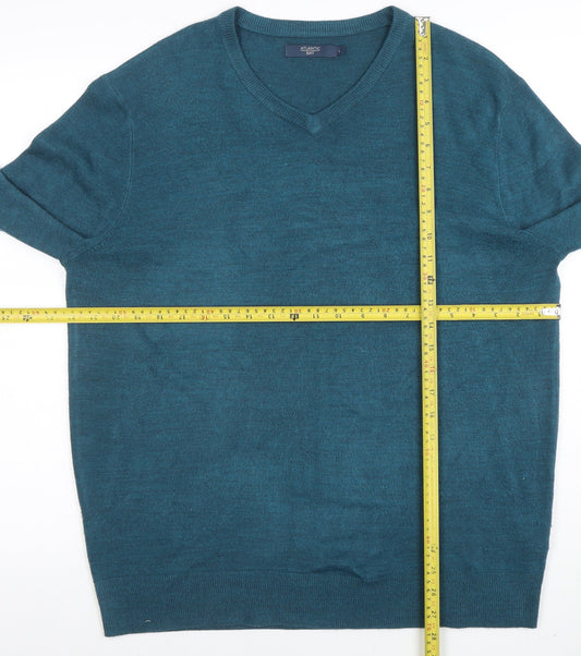 Atlantic Bay Men's Blue V-Neck Acrylic Jumper Size L
