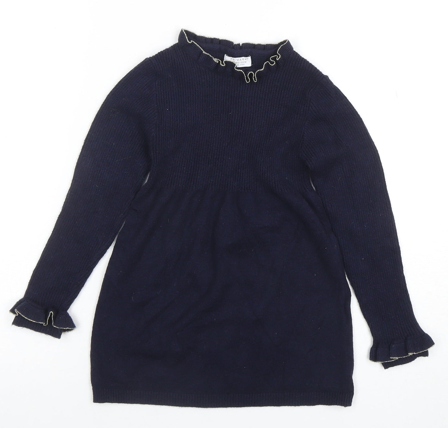 Primark Girls Blue Knit Long Sleeve Sweater Dress 6-7 Years