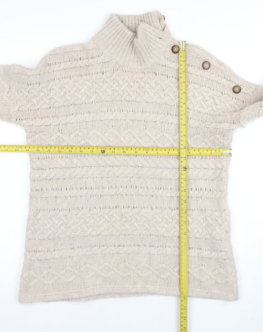 Cambridge Dry Goods Women’s Beige Cable-Knit High Neck Jumper L