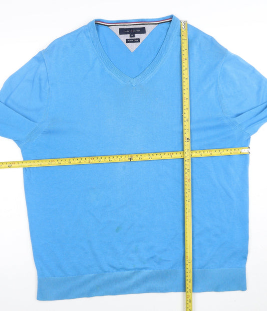 Tommy Hilfiger Men Blue XL V-Neck Cotton Pullover Jumper