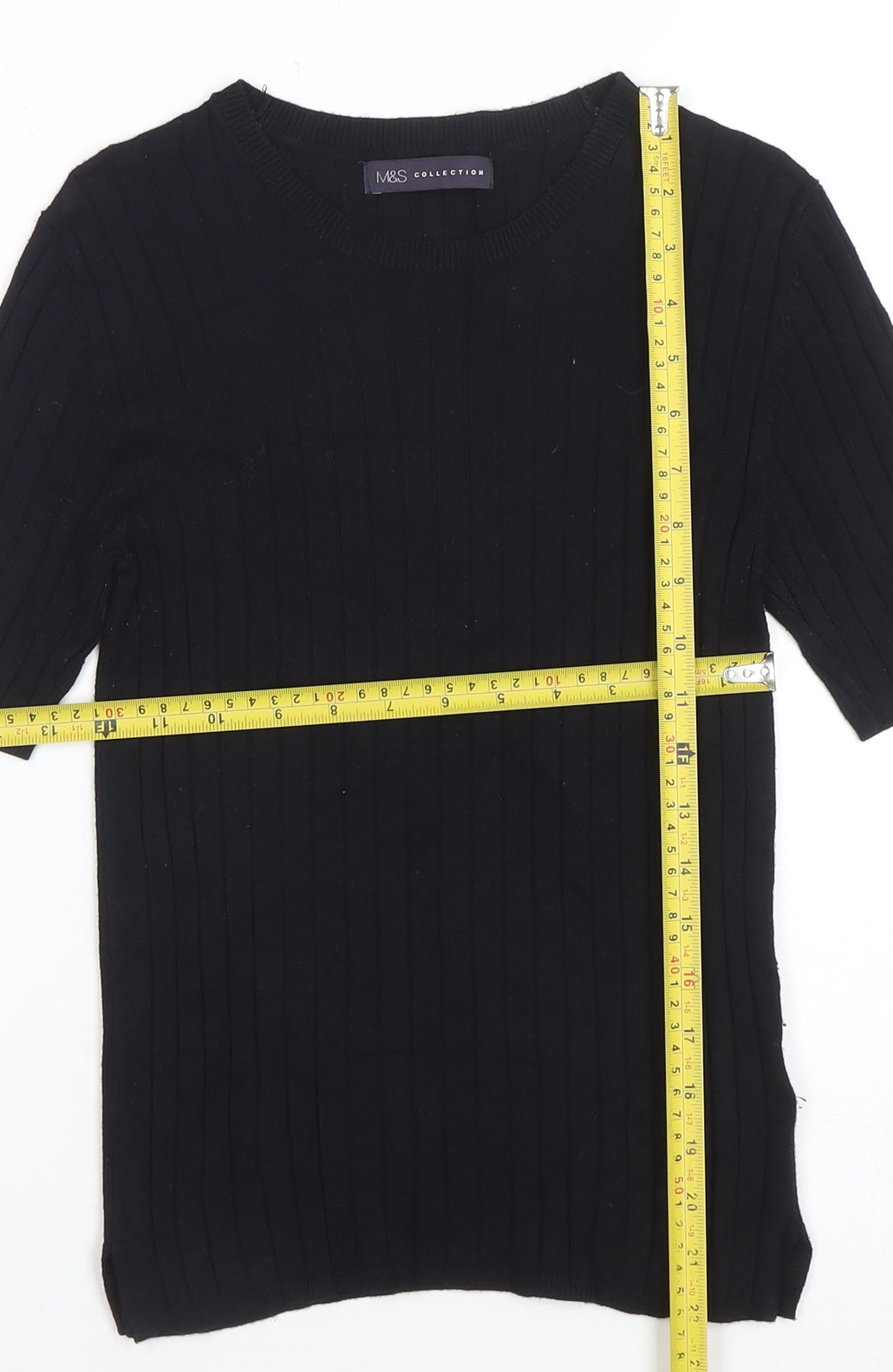 Marks and Spencer Women’s Black Ribbed Knit Short Sleeve Top Size 10