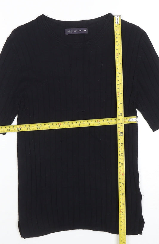 Marks and Spencer Women’s Black Ribbed Knit Short Sleeve Top Size 10