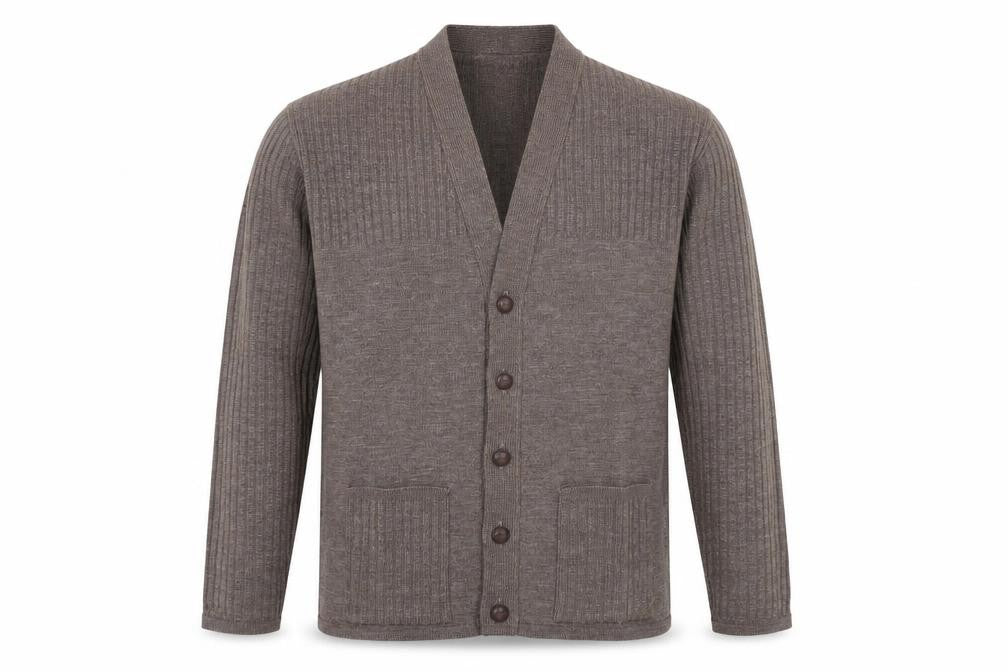 Keynote Mens Brown L Acrylic Button Cardigan Knit V-Neck Jumper