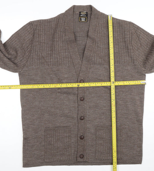 Keynote Mens Brown L Acrylic Button Cardigan Knit V-Neck Jumper