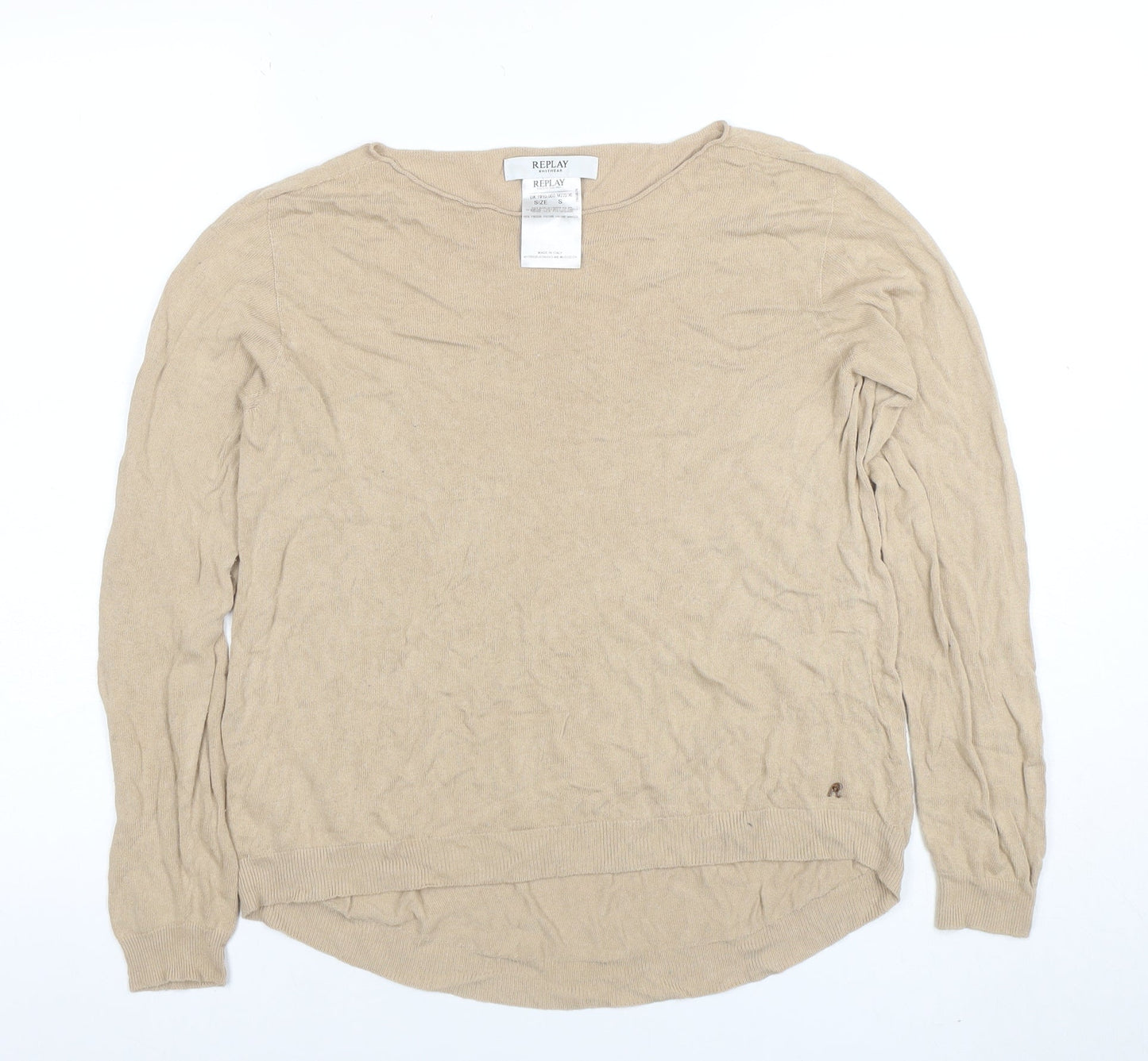 Replay Womens Beige Knit Crew Neck Long Sleeve Pullover Jumper Size S