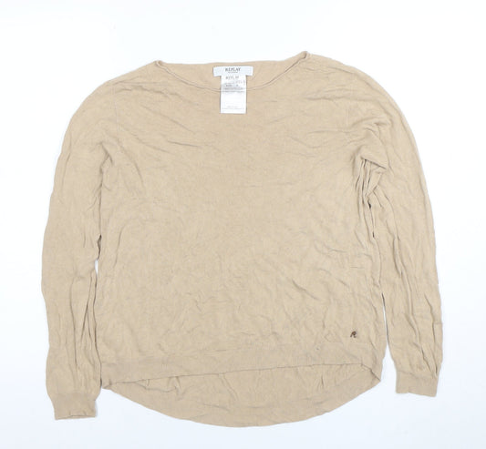 Replay Womens Beige Knit Crew Neck Long Sleeve Pullover Jumper Size S