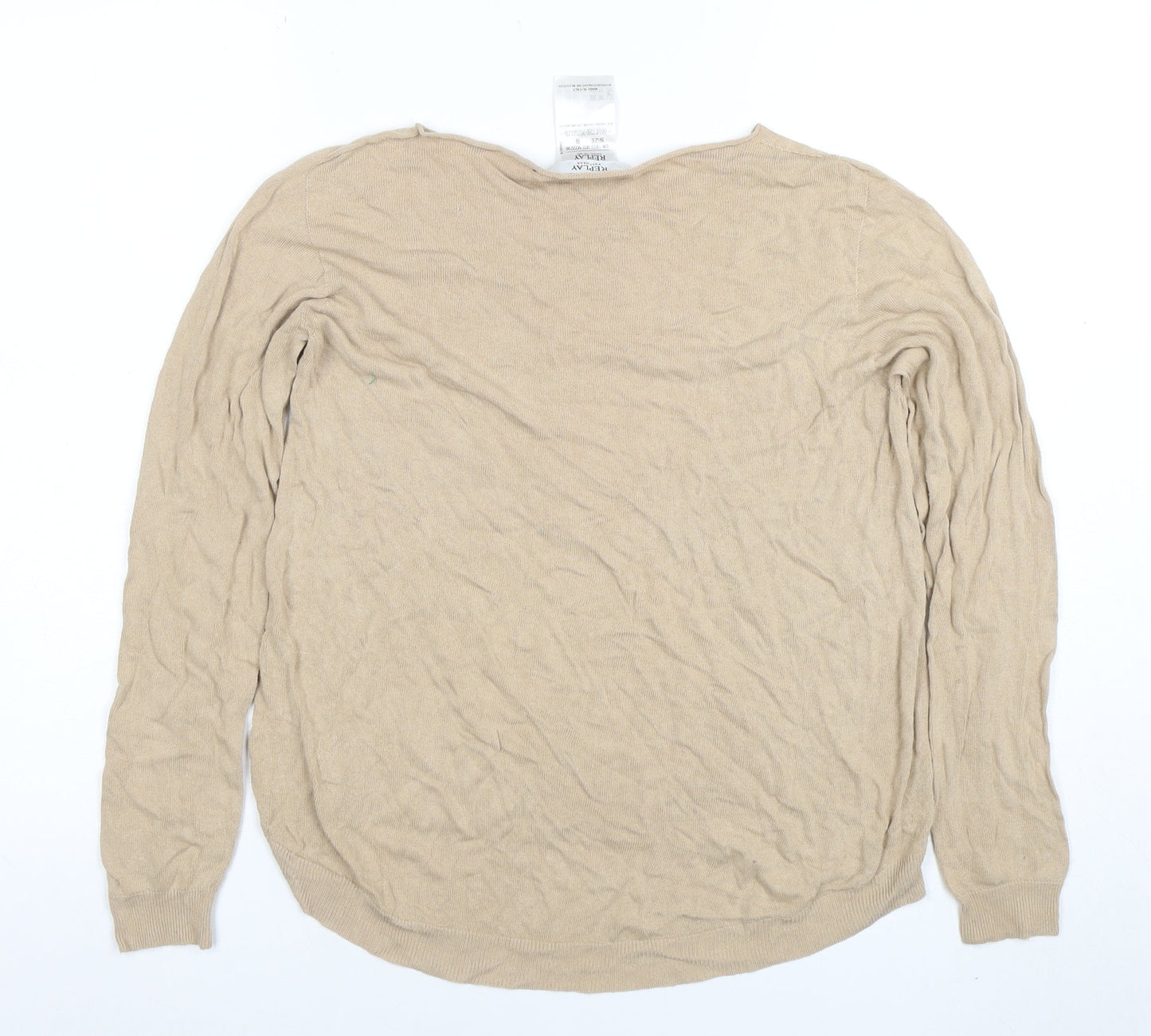Replay Womens Beige Knit Crew Neck Long Sleeve Pullover Jumper Size S