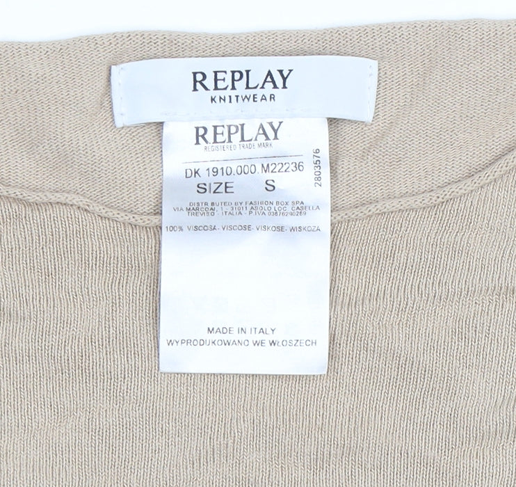 Replay Womens Beige Knit Crew Neck Long Sleeve Pullover Jumper Size S
