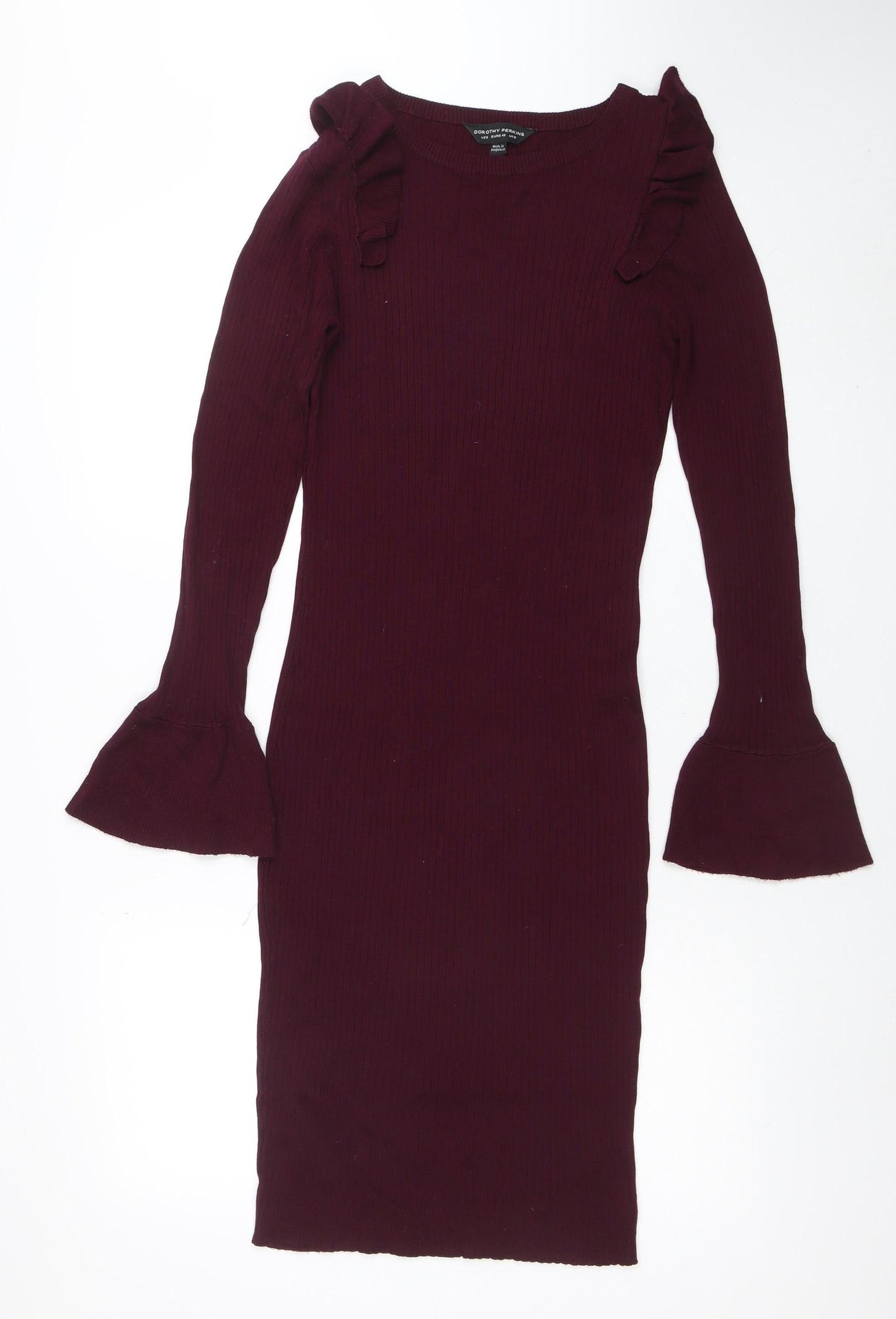 Dorothy Perkins Women Red Size 12 Bodycon Knit Long Sleeve Dress