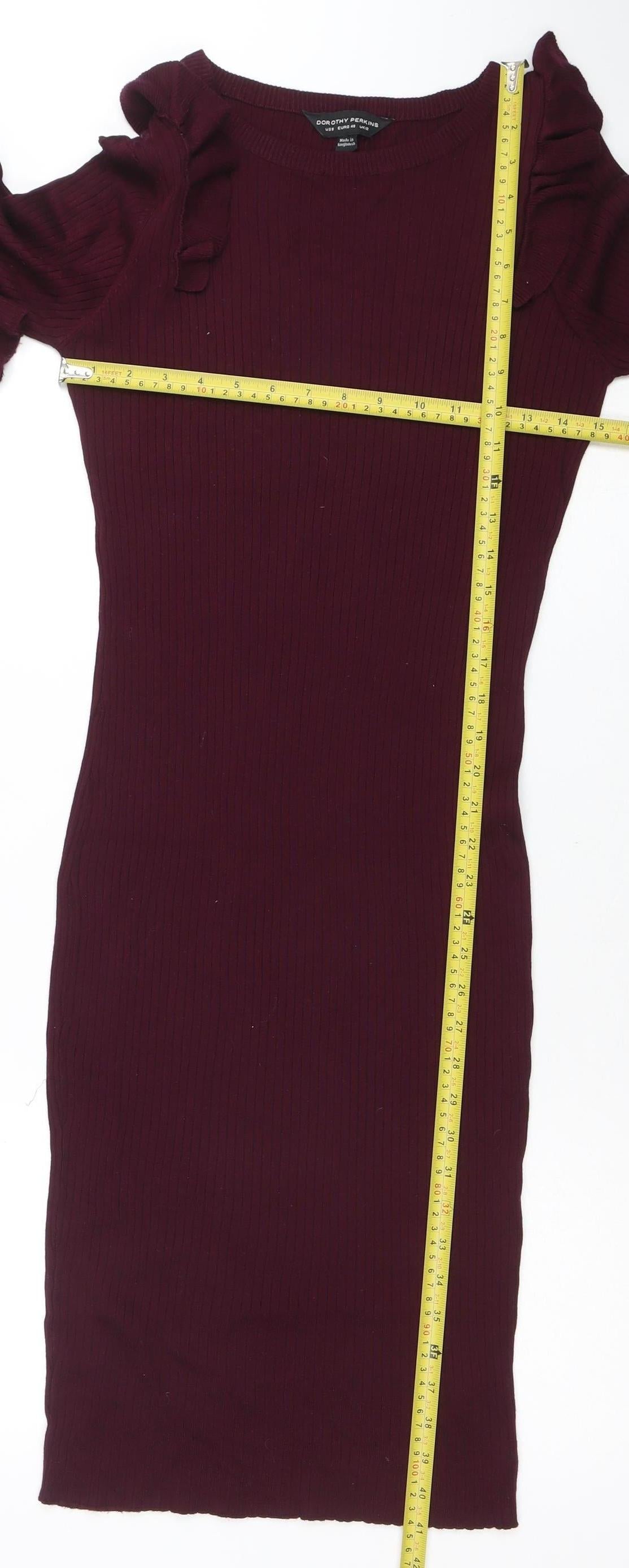 Dorothy Perkins Women Red Size 12 Bodycon Knit Long Sleeve Dress