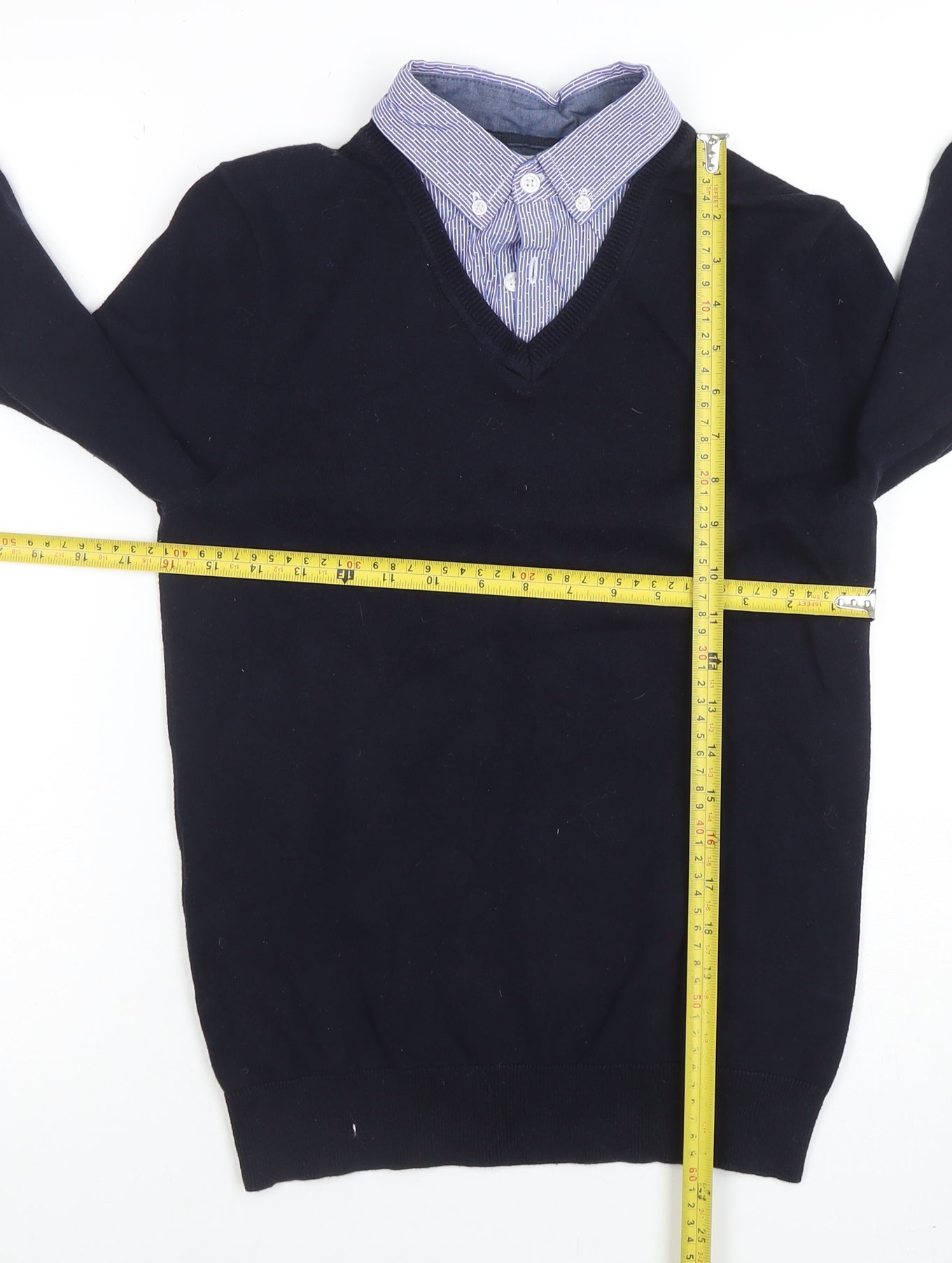 Next Men's Blue V-Neck Cotton Pullover Jumper XS