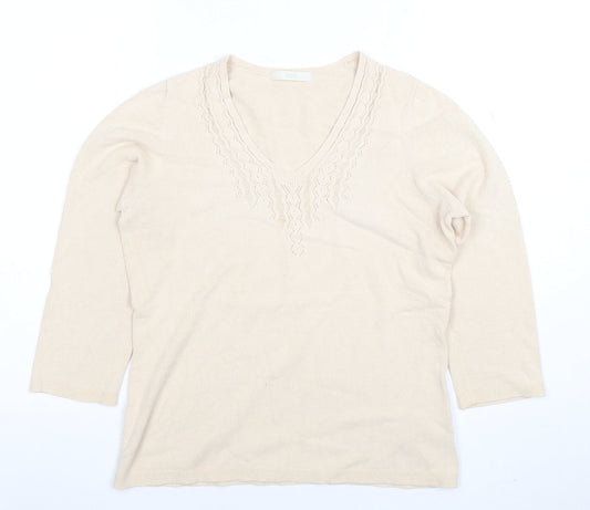 Marks and Spencer Women Beige V-Neck Knit Blouse UK 12