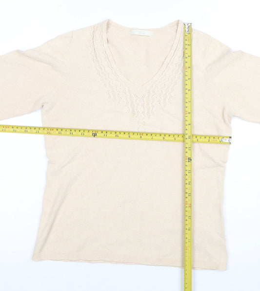 Marks and Spencer Women Beige V-Neck Knit Blouse UK 12