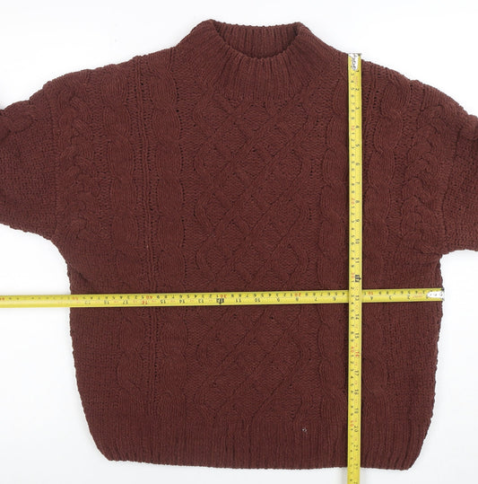 Primark Women Brown Cable-Knit Jumper Size S Mock Neck Long Sleeve