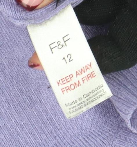F&F Women Purple Acrylic V-Neck Long Sleeve Jumper Size 12