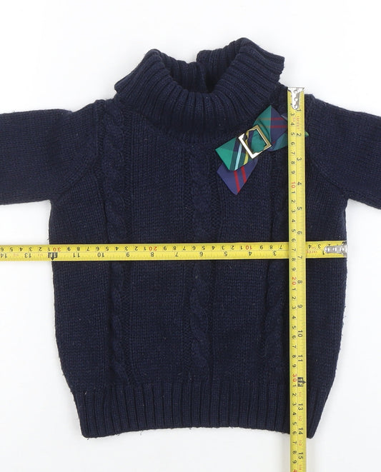 Janie and Jack Girls Navy Blue Cable Knit Henley Jumper with Bow 4 Years