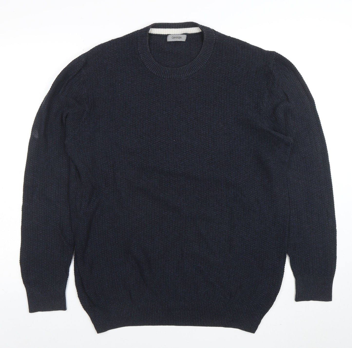George Men's Blue Waffle Knit Cotton Pullover Jumper L