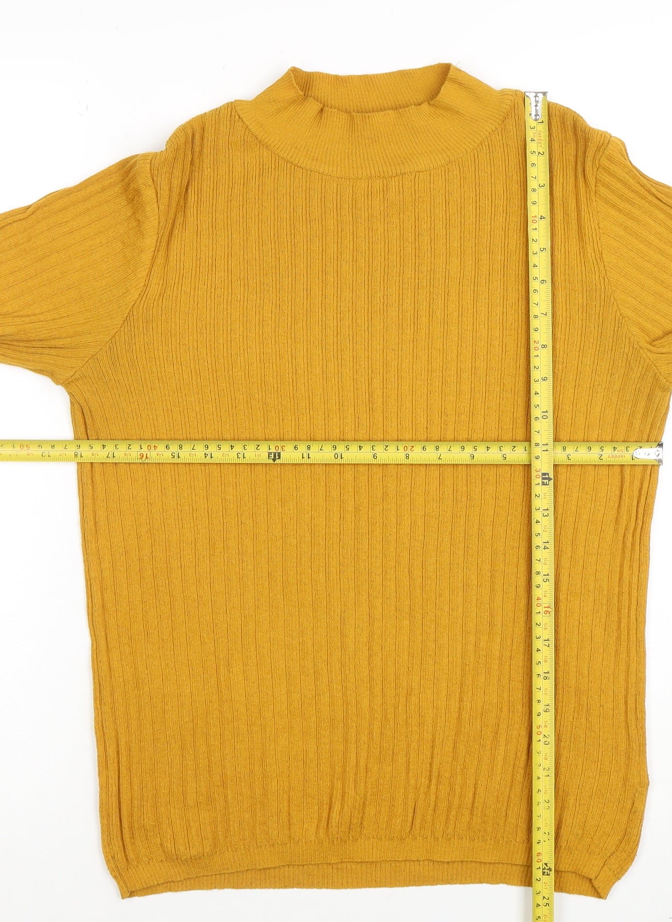Primark Women’s Yellow Mock Neck Rib Knit Pullover Jumper XL
