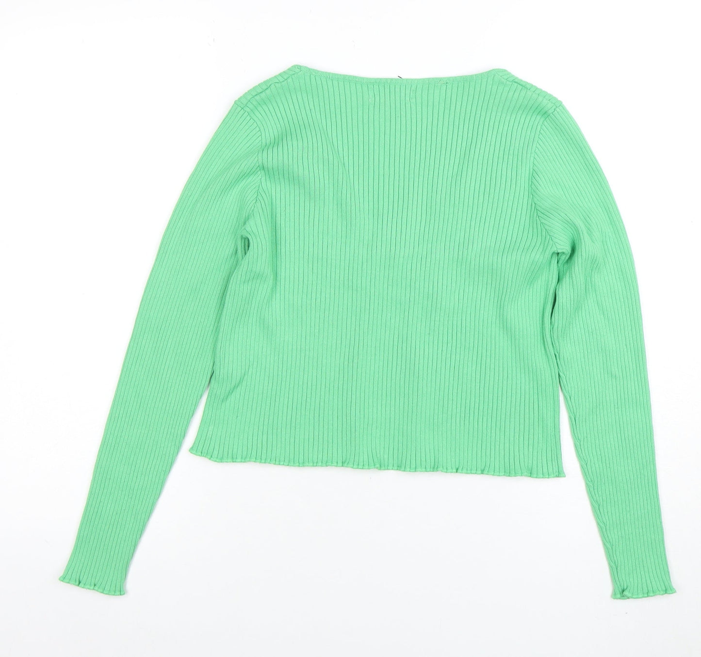 Primark Women Green Ribbed Tie Front V-Neck Cardigan M