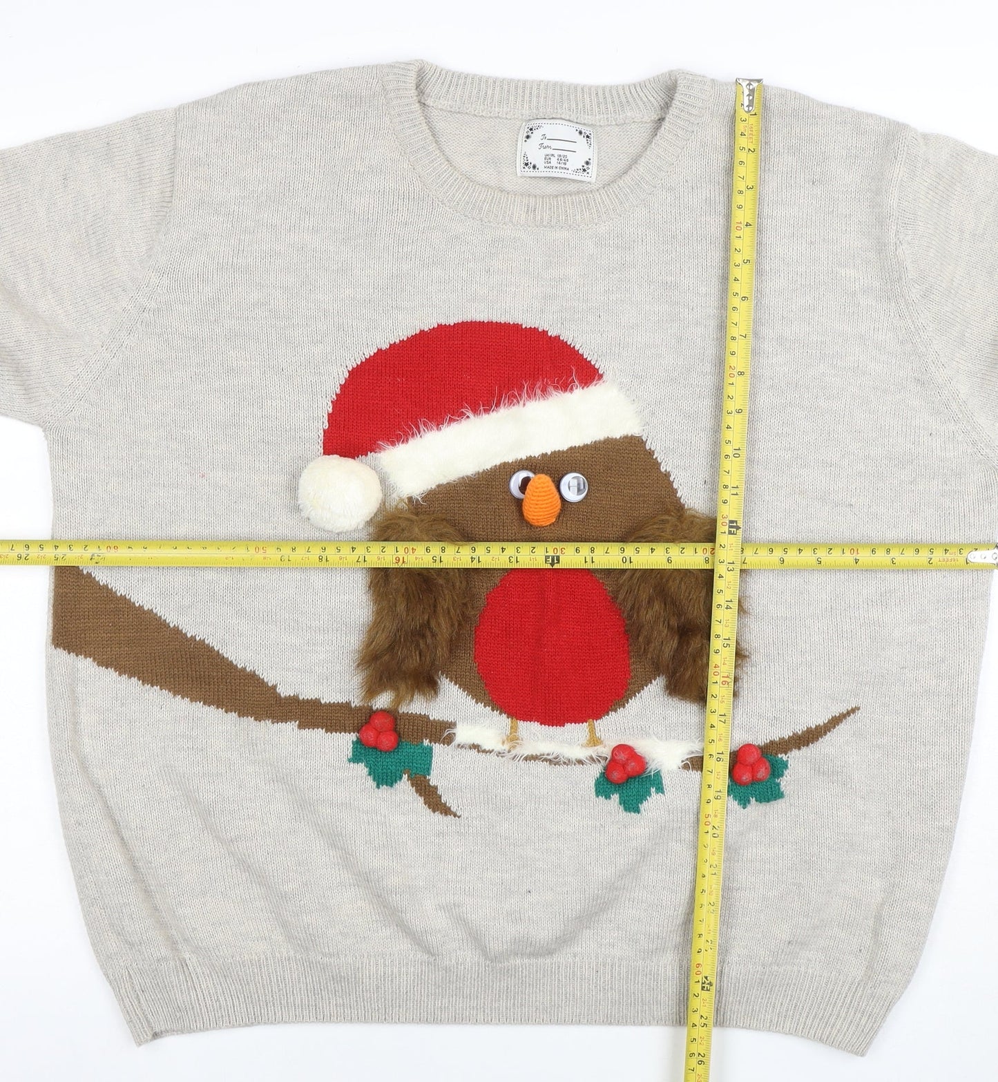 Atmosphere Women's Beige Christmas Robin Jumper XL Knit Pullover