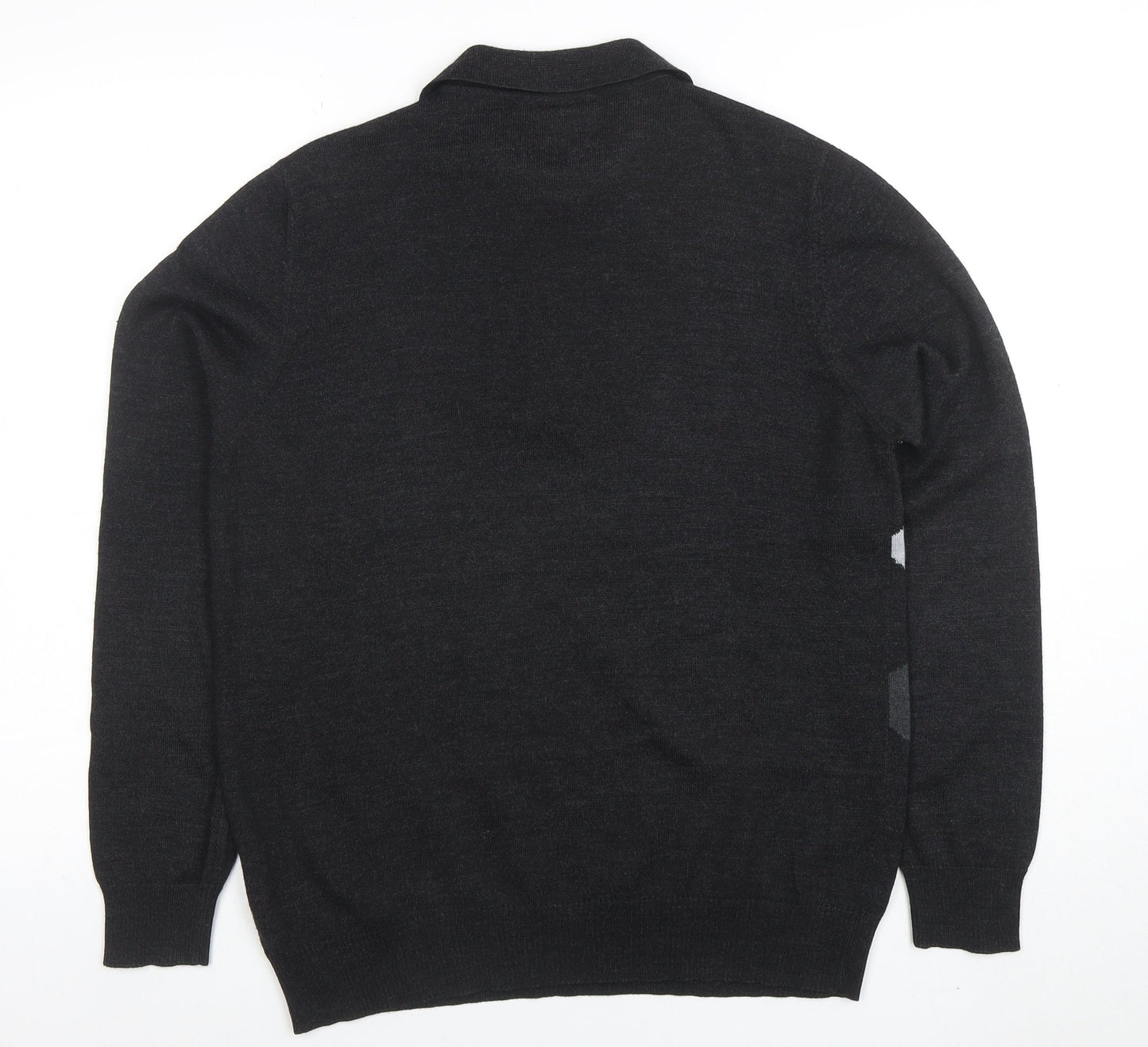 Roberto Sarto Men Black Wool Geometric Collared Henley Jumper M