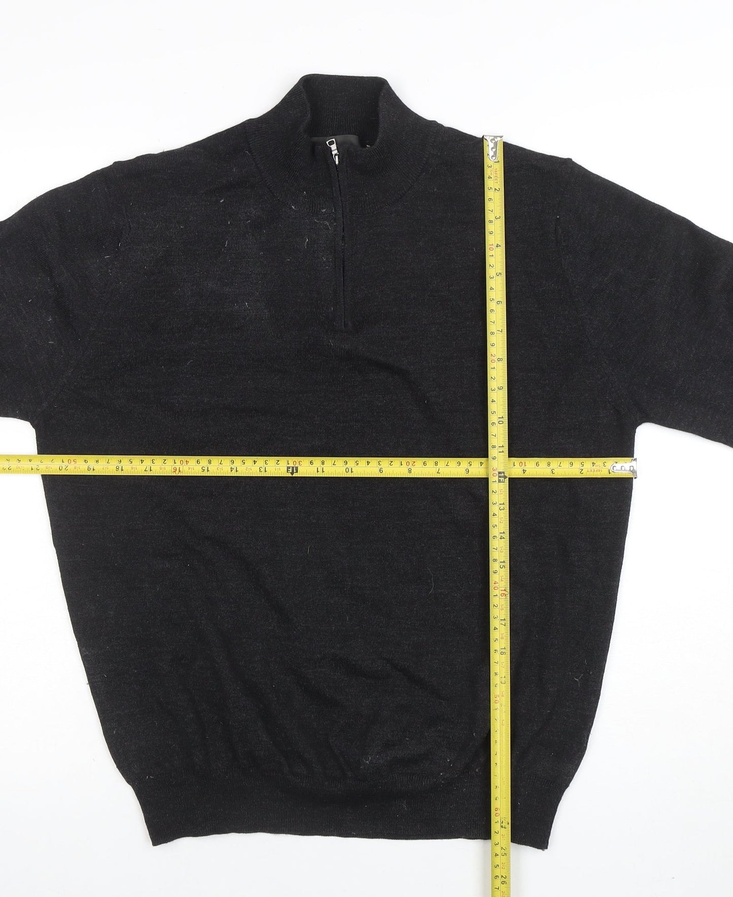 Marks and Spencer Men's Black L 1/2 Zip Wool Blend Jumper
