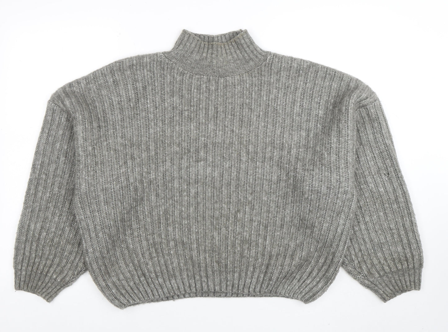 F&F Women’s Grey Mock Neck Ribbed Knit Pullover Jumper Size S