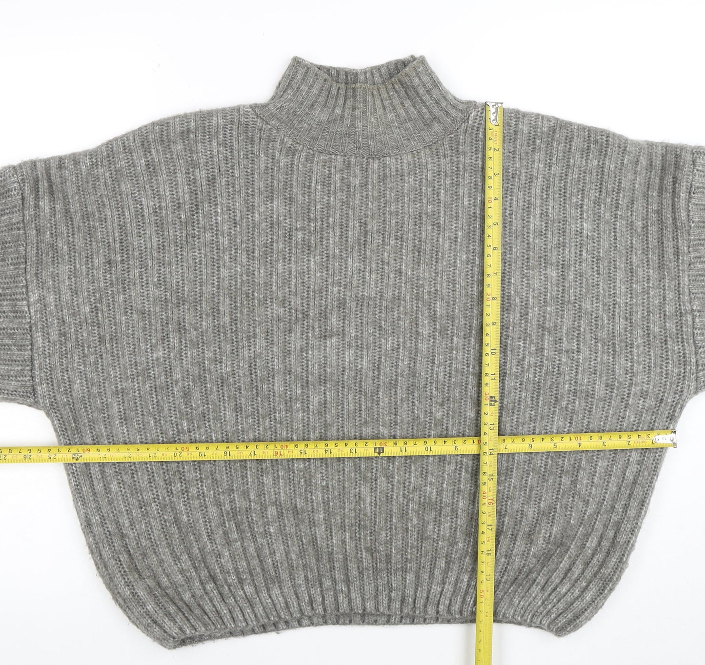F&F Women’s Grey Mock Neck Ribbed Knit Pullover Jumper Size S