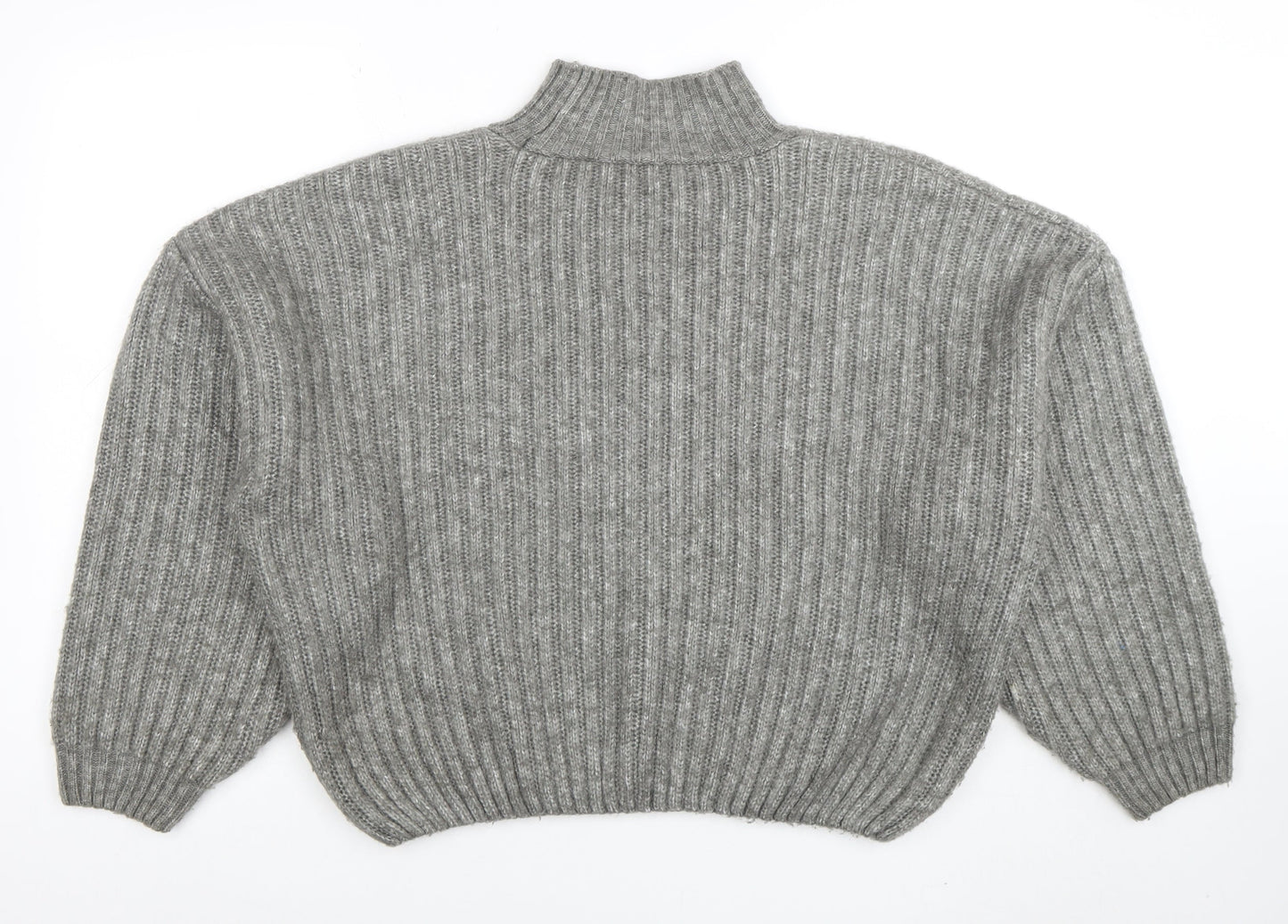 F&F Women’s Grey Mock Neck Ribbed Knit Pullover Jumper Size S