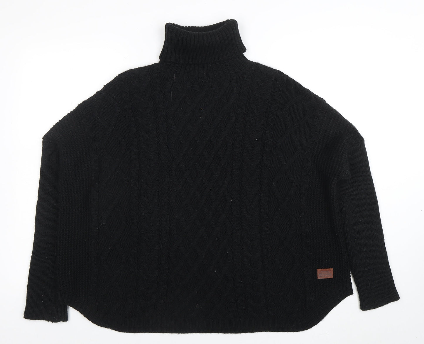Superdry Women Black Roll Neck Cable-Knit Wool Jumper Size M