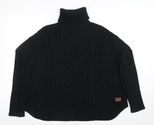 Superdry Women Black Roll Neck Cable-Knit Wool Jumper Size M