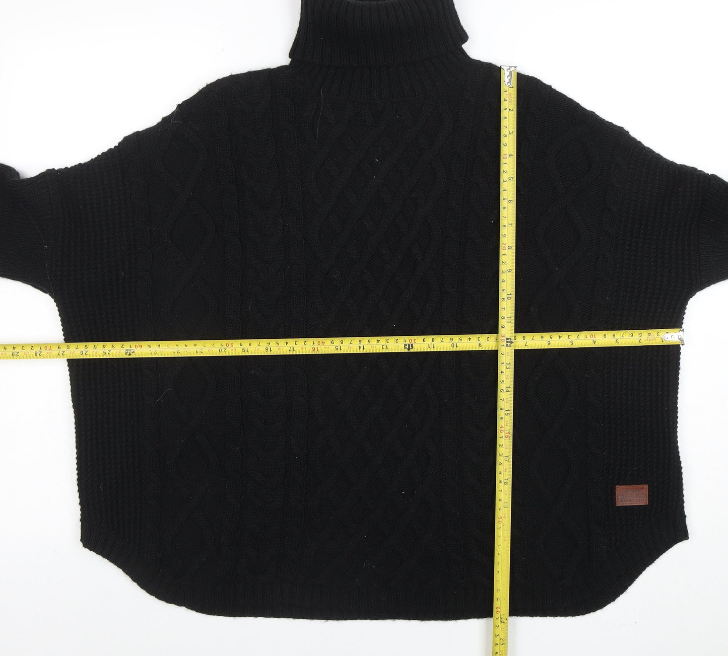Superdry Women Black Roll Neck Cable-Knit Wool Jumper Size M